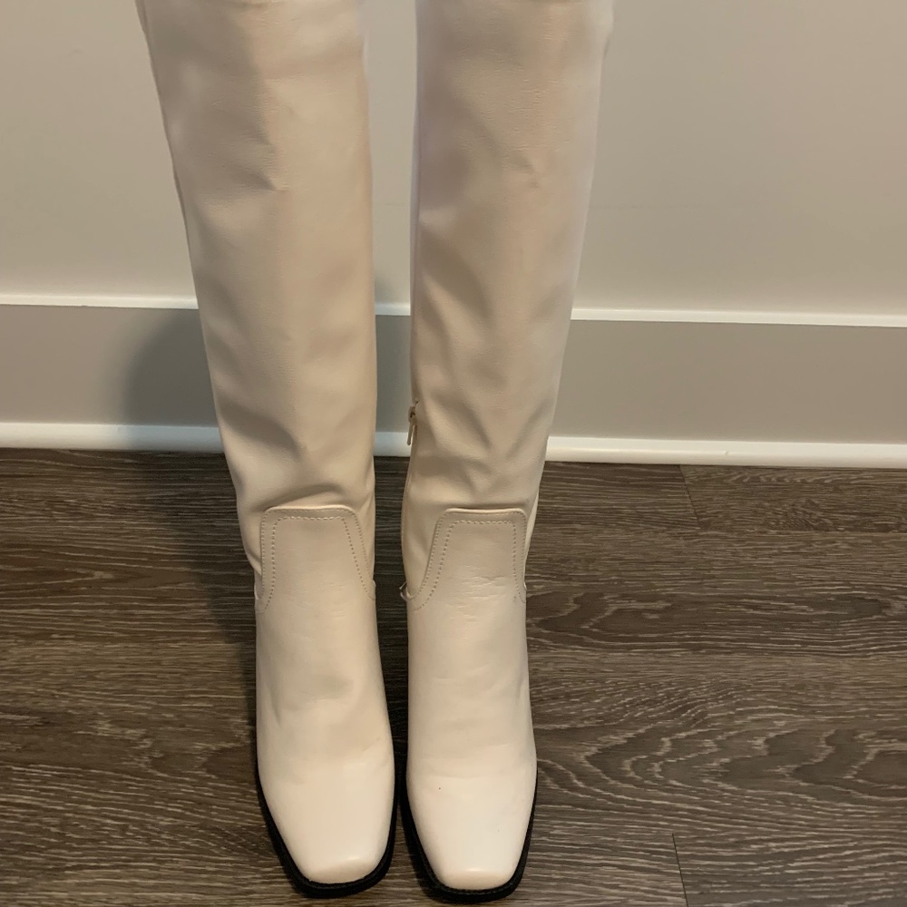 French connection white / cream knee high boots